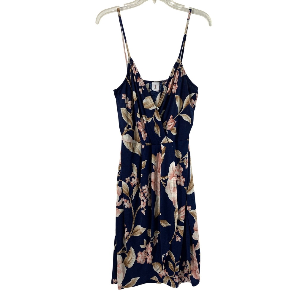 Lilian Dress Womens 2X Navy Blue‎ Floral V-Neck Spaghetti Strap Tropical Resort